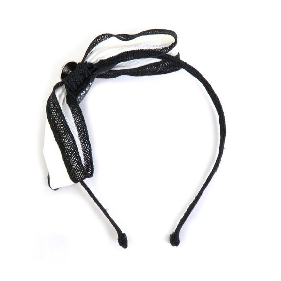 Auth CHANEL Head Band Hair Accessory White/Black Cotton - h29884f - Picture 1 of 16